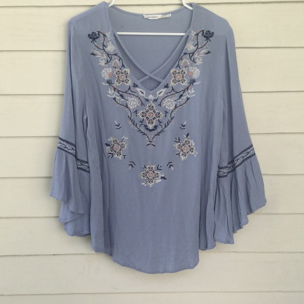 Blu Pepper Lavender Bohemian Embroidered Blouse